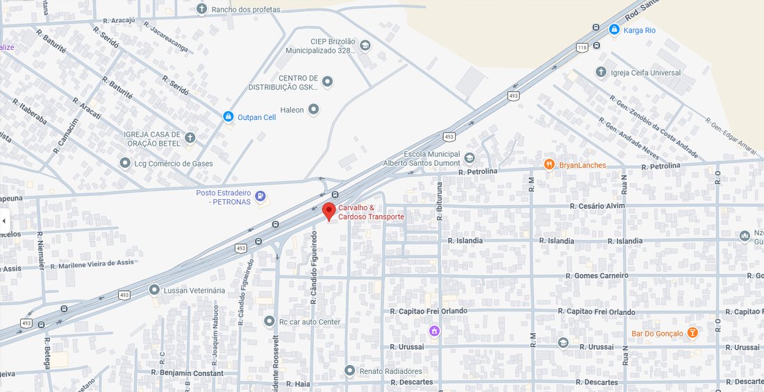 Mapa de localização — Carvalho & Cardoso Transportes, Rod. Santos Dumont, Nova Campinas, Duque de Caxias - RJ